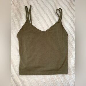 Olive Double Strap Crop Top Tank